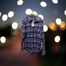 NWT Abercrombie Kids Flannel Shirt Girls Size Large Long Sleeve Blue Pin... - $17.81
