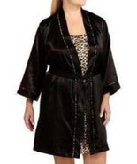 Womens Robe &amp; Gown George Black Brown 2 Pc Chemise Long Sleeve Satin-size M - £24.92 GBP