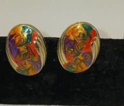 Vintage 90s Earrings Oval, painted, clip on Earrings new old stock - £11.96 GBP