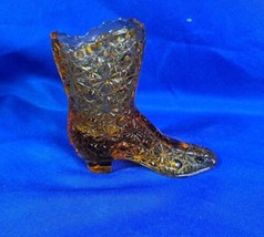 Vintage Fenton Daisy Button Amber Glass Miniature Victorian Boot Figurine - £11.37 GBP