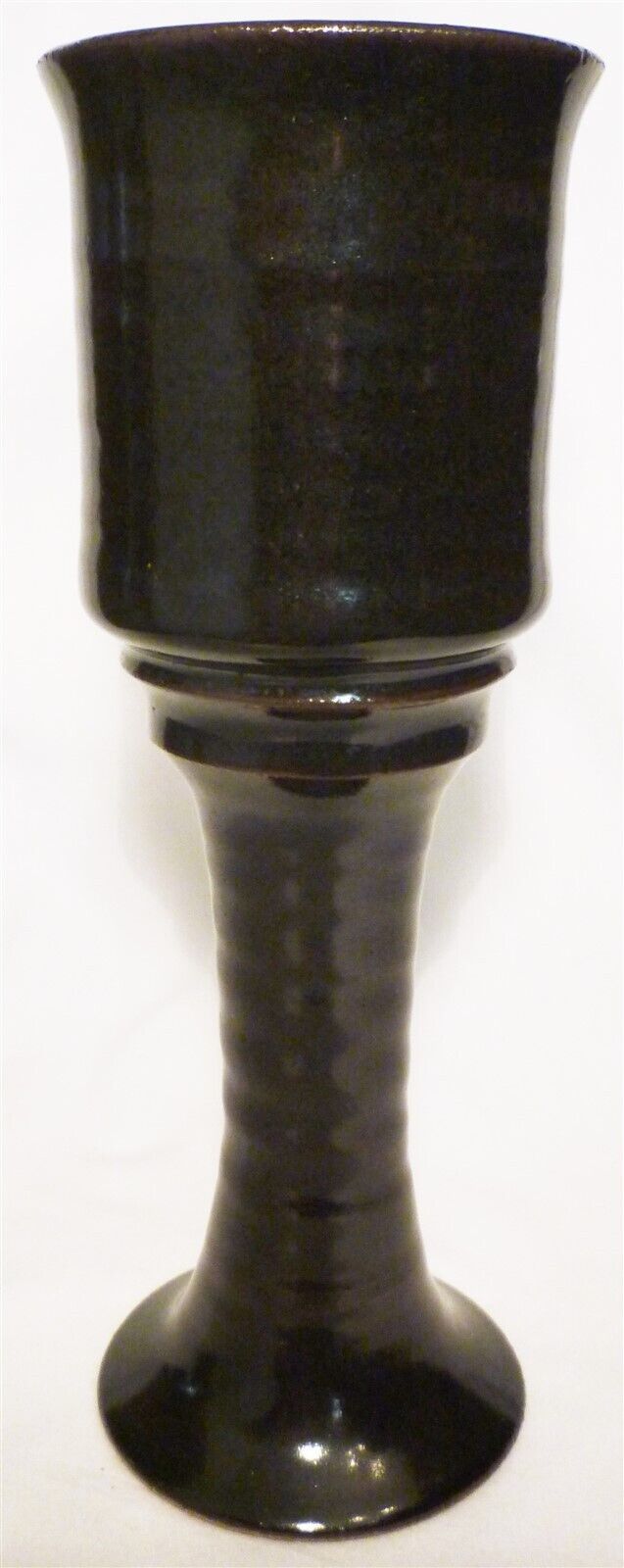 STUDIO ART POTTERY PEDESTAL STEMMED GOBLET CANDLE HOLDER BROWN BLACK 5M - $22.00