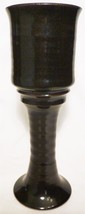 STUDIO ART POTTERY PEDESTAL STEMMED GOBLET CANDLE HOLDER BROWN BLACK 5M - £16.55 GBP