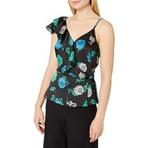 $89 Vince Camuto Asymmetric Ruffle Shoulder Floral Lagoon Blouse Medium - £21.85 GBP