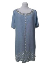 Luxe Moda Faux Pearl Rhinestone Shift Dress, Size L, Blue, Short Sleeves, - £28.54 GBP