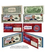 DONALD TRUMP 45/47 Authentic $1 Bill &amp; $2 Bill Set Tri-Fold Display w/ D... - $28.01