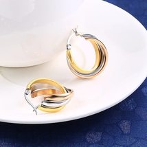 SRCOI Smooth Stainless Steel Multilayered Twist Hoop Earrings Ladies Popular 3 C - £7.64 GBP