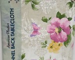 Flannel Back Vinyl Tablecloth 60&quot; Round, COLORFUL FLOWERS &amp; BUTTERFLIES ... - £11.72 GBP
