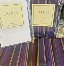 New Vintage Ralph Lauren Studio Stripe Standard Pillow Shams 2 Purple St... - £50.56 GBP