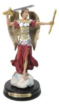 Archangel Saint Michael Holding Sword And Scroll Figurine With Brass Nam... - $20.99