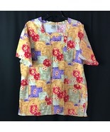 Crest Scrub Top Floral Medium Womens 100% Cotton Colorful Nurse - $12.04 CAD