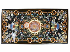 Marble Black Center Dining Table Top Marquetry Inlay Stone Decor |6&#39;x3&#39; E1672 - £5,133.61 GBP
