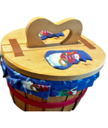VTG Wooden Christmas Holiday Snowman Fabric-lined Apple Basket Dual hing... - $32.82