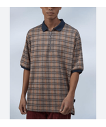 UO Urban Outfitters Baggy Fit Polo Shirt Neutral Plaid Zip XL - $27.77 CAD