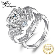 2 Pcs 925 Sterling Silver Wedding Ring for Woman 1.3 ct AAAAA CZ Simulated Diamo - £27.05 GBP