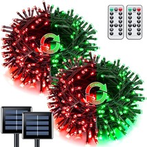 Red And Green Solar Christmas Lights Outdoor Waterproof, 2 Pack 100 Led 42.7Ft C - £36.76 GBP