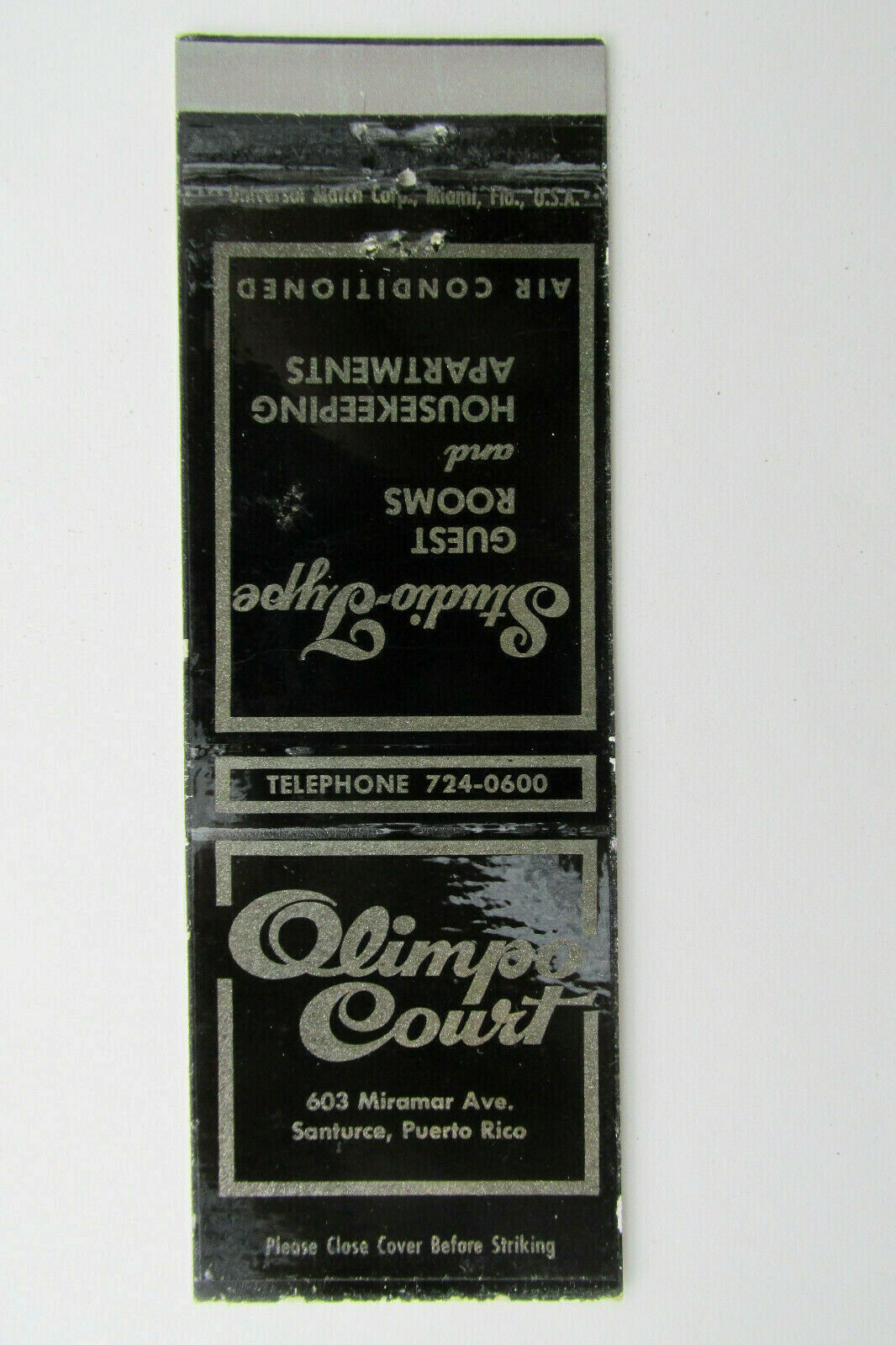 Primary image for Olimpo Court - Santurce, Puerto Rico Hotel 20 Strike Matchbook Cover Matchcover