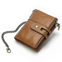 Customized Men Wallets Name Engraving Anti-theft Chain Zipper Male Purse 100% Le - £32.75 GBP