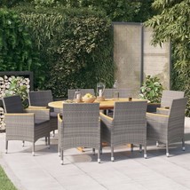 9 Piece Patio Dining Set with Cushions Gray - €768,46 EUR