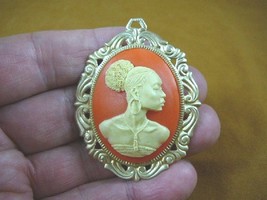 (CA20-21) Rare African American Lady Ivory + Orange Cameo Pin Pendant Jewelry - £26.35 GBP