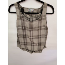 Created by Stella Casual Wear women small green white plaid blouse short... - $20.53