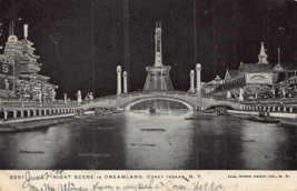 Coney Island New York Night Scene In DREAMLAND~1905 Postcard With Glitter - £6.52 GBP
