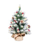 Mini Christmas Tree 2FT with Lights White Flocking Snow Berries Wood Base - $333.83 MXN Mini Christmas Tree 2FT with Lights White Flocking Snow Berries Wood Base - $333.83 MXN