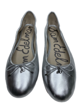 Sam Edelman Silver Ballet Flats Size 11 Metallic Leather Felicia Bow Charm Logo - £38.76 GBP