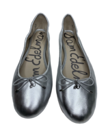 Sam Edelman Silver Ballet Flats Size 11 Metallic Leather Felicia Bow Cha... - £38.67 GBP