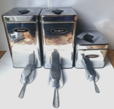 Vintage MCM Set of 3 Masterware Canette Flour Sugar Tea Chrome Canisters - £23.45 GBP