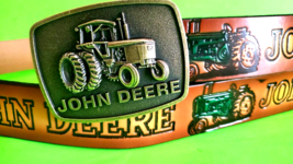 John Deere  Buckle &amp; John Deere Genuine COWHIDE Leather Belt Made in USA - £34.17 GBP