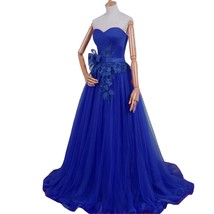 Kivary Tulle Sweetheart Lace Sash Corset Long Pleats Prom Bow Evening Dresses Ro - $188.09