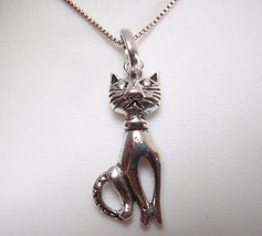Contemplating Content Kitty 925 Sterling Silver Cat Necklace - £13.87 GBP