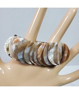 Vintage Tan White Brown Abalone Shell Bracelet Stretchy - $18.00