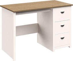 Lavish Home Computer Desk With 3-Drawers, White And Wood Finish - £165.42 GBP