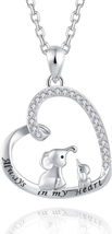 Gifts for Mom Daughter Wife - 925 Sterling Silver Lucky Elephant Love Heart Pend - £17.29 GBP