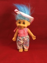Vintage Russ Troll Doll In Garden Outfit With Blue Hair - £19.70 GBP