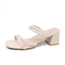 Summer Sandal Slippers Women Square Toe Low Heel Ladies Shoes High Heel Women&#39;s  - £39.18 GBP