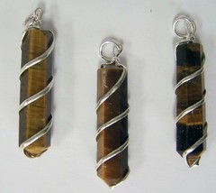 10 PC TIGER EYE COIL WRAPPED STONE POINT PENDANT wholesale bulk lot rock... - $18.95