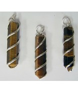 10 PC TIGER EYE COIL WRAPPED STONE POINT PENDANT wholesale bulk lot rock... - £14.24 GBP