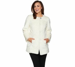 Dennis Basso Platinum Collection Faux Fur Topper Coat in Ivory Size 1X - £116.27 GBP