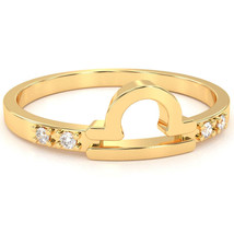 Libra Zodiac Sign Diamond Ring In Solid 14k Yellow Gold - £198.32 GBP