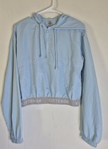 KITTENISH Light Blue Cropped 1/4 Zipped Lightweight Hooded Jacket Women&#39;... - $247.70 MXN