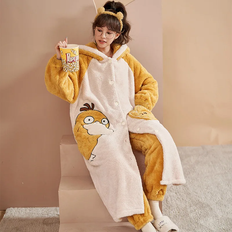 Kawaii Pokemon Cartoon Plush Pajamas Cute Pikachu Psyduck Soft Comfortable Home - £41.74 GBP