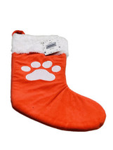 Faux Fur Orange Velvet 16” Velvet Stocking W/White Paw Print. - £13.21 GBP