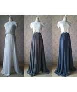 Dusty-blue Side Slit Maxi Chiffon Skirt Custom Wedding Party Chiffon Skirt - $62.99