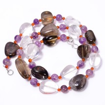 Smoky Quartz Crystal Amethyst Smooth Beads Necklace 7-23 mm 18&quot; UB-8599 - £7.69 GBP