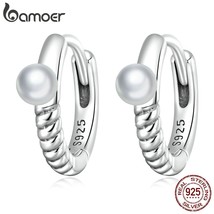Bamoer 925 Silver Simple Shell Bead Ear Buckles for Women Gorgeous Genuine Silve - $21.85