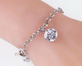 Sterling Silver Large CZ Charm Bracelet w/ Toggle Clasp 7&quot; - €151,12 EUR
