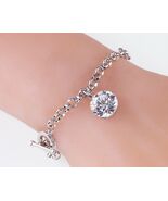 Sterling Silver Large CZ Charm Bracelet w/ Toggle Clasp 7&quot; - €151,12 EUR