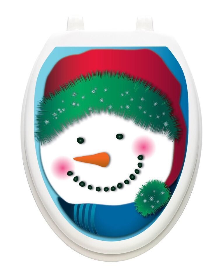 TOILET TATTOOS Christmas Snowman with Hat Vinyl Reusable Removable lid D... - $23.66